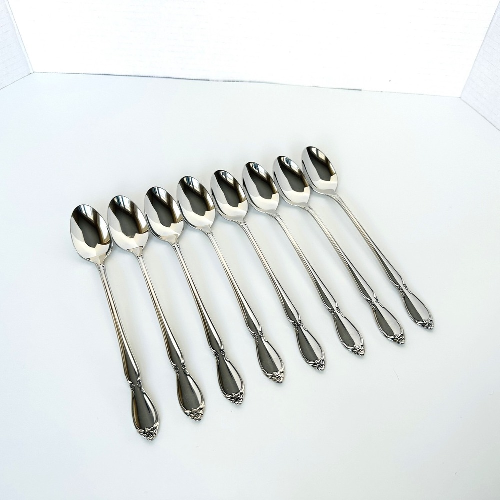 Oneida Stainless Flatware CHATELAINE Lot of 8 Iced Tea Spoons